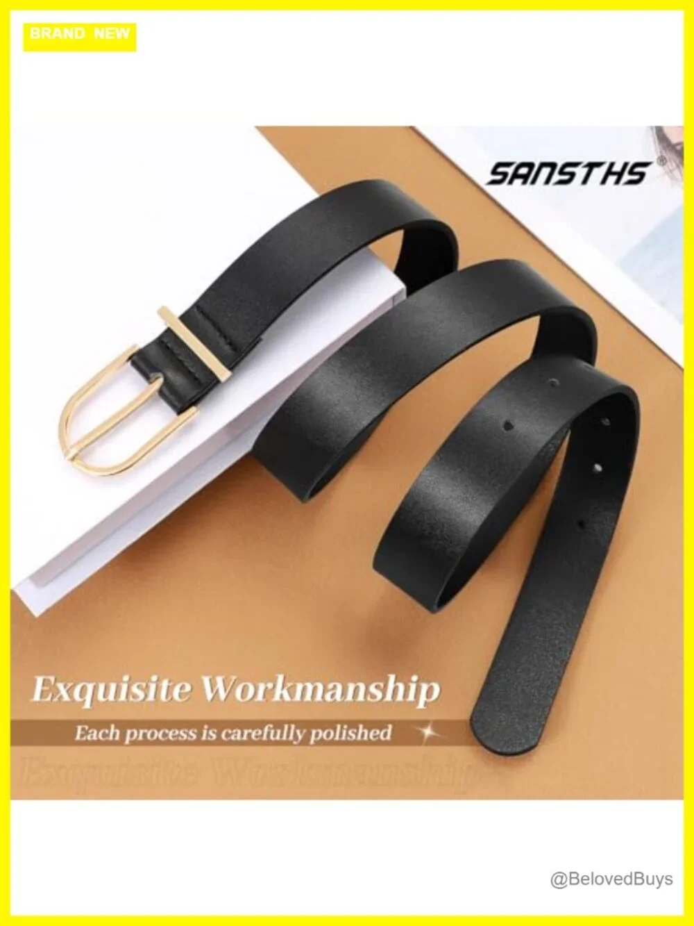 Women Faux Leather Belt with Gold Curved Pin Buckle for Jeans Dresses